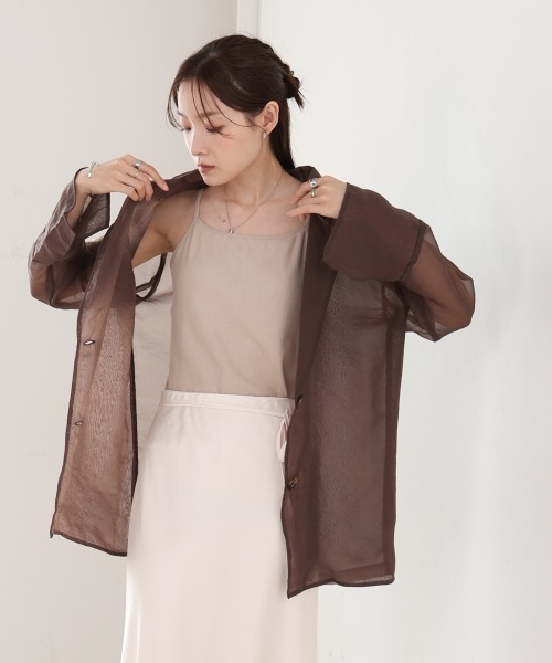 Bab（バブ）の「オーガンジーシアーテーラージャケット（テーラードジャケット・レディース・ブラック/グレイッシュベージュ/ブラウン・M）」の9枚目の写真