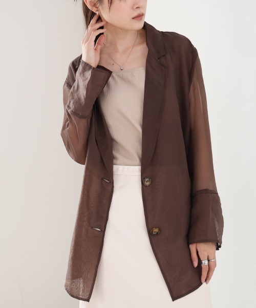 Bab（バブ）の「オーガンジーシアーテーラージャケット（テーラードジャケット・レディース・ブラック/グレイッシュベージュ/ブラウン・M）」の13枚目の写真