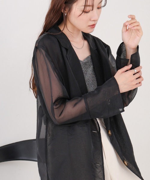 Bab（バブ）の「オーガンジーシアーテーラージャケット（テーラードジャケット・レディース・ブラック/グレイッシュベージュ/ブラウン・M）」の15枚目の写真