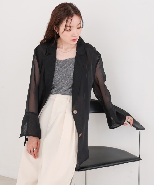 Bab（バブ）の「オーガンジーシアーテーラージャケット（テーラードジャケット・レディース・ブラック/グレイッシュベージュ/ブラウン・M）」の17枚目の写真