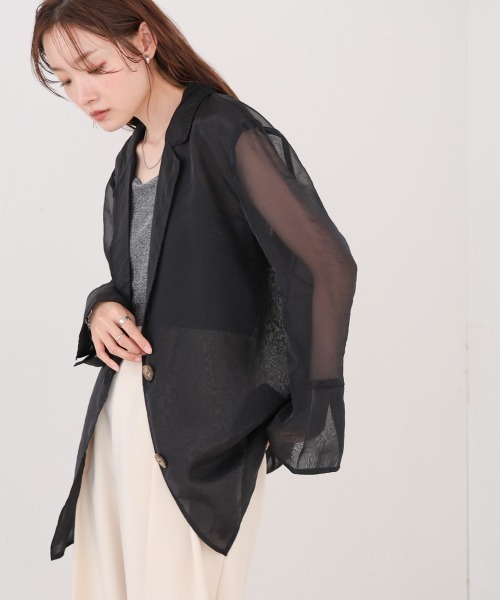 Bab（バブ）の「オーガンジーシアーテーラージャケット（テーラードジャケット・レディース・ブラック/グレイッシュベージュ/ブラウン・M）」の18枚目の写真