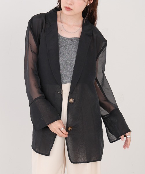 Bab（バブ）の「オーガンジーシアーテーラージャケット（テーラードジャケット・レディース・ブラック/グレイッシュベージュ/ブラウン・M）」の20枚目の写真