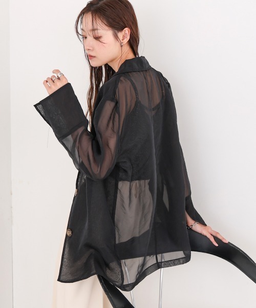 Bab（バブ）の「オーガンジーシアーテーラージャケット（テーラードジャケット・レディース・ブラック/グレイッシュベージュ/ブラウン・M）」の21枚目の写真