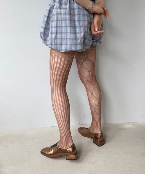 SANSeLF（サンセルフ）の「【SANSeLF】 ジャカードメッシュタイツ フラワー ハート柄 ワンポイントシアー ストッキング saa25a008（タイツ/ストッキング・レディース・ホワイト/ブラウン/グレー・FREE）」の16枚目の写真