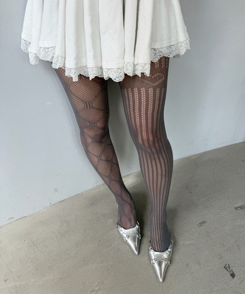 SANSeLF（サンセルフ）の「【SANSeLF】 ジャカードメッシュタイツ フラワー ハート柄 ワンポイントシアー ストッキング saa25a008（タイツ/ストッキング・レディース・ホワイト/ブラウン/グレー・FREE）」の21枚目の写真