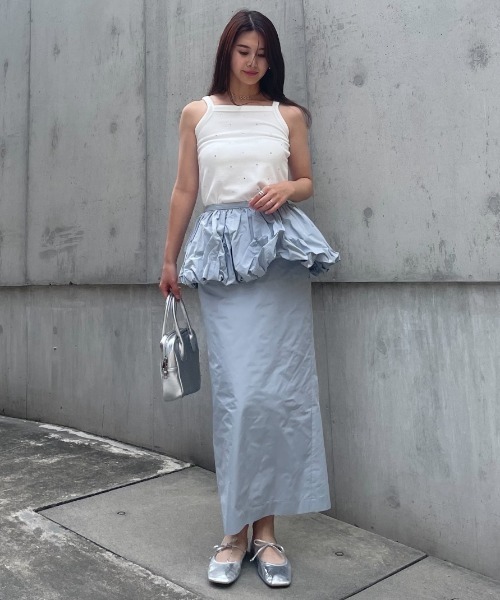 HONEY MI HONEY（ハニーミーハニー）の「taffeta balloon peplum skirt（スカート・レディース・ベージュ/サックスブルー・FREE）」の15枚目の写真