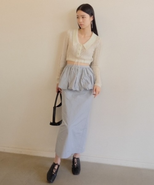 HONEY MI HONEY（ハニーミーハニー）の「taffeta balloon peplum skirt（スカート・レディース・ベージュ/サックスブルー・FREE）」の14枚目の写真