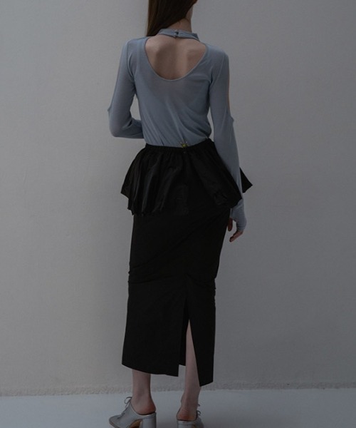 HONEY MI HONEY（ハニーミーハニー）の「taffeta balloon peplum skirt（スカート・レディース・ベージュ/サックスブルー・FREE）」の4枚目の写真