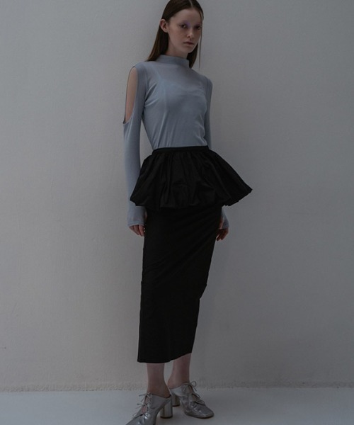 HONEY MI HONEY（ハニーミーハニー）の「taffeta balloon peplum skirt（スカート・レディース・ベージュ/サックスブルー・FREE）」の3枚目の写真