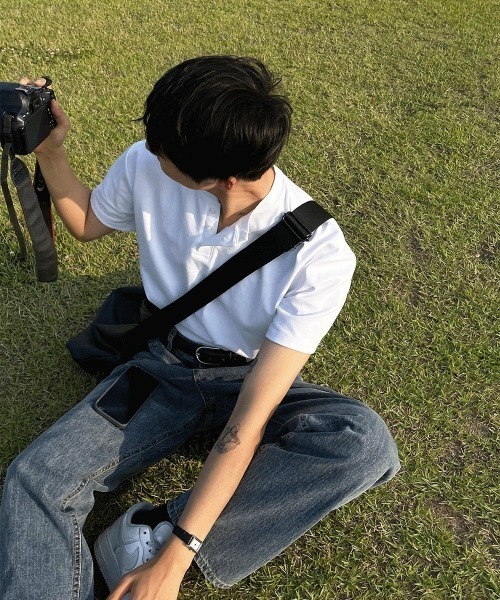 COSYHARU（コシハル）の「ヘンリーネックポンチ半袖Tシャツ（Tシャツ/カットソー・メンズ・ブルー/ダークブラウン/ホワイト/ブラック/ネイビー・LARGE/X-LARGE）」の17枚目の写真