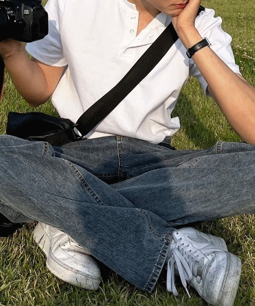 COSYHARU（コシハル）の「ヘンリーネックポンチ半袖Tシャツ（Tシャツ/カットソー・メンズ・ブルー/ダークブラウン/ホワイト/ブラック/ネイビー・LARGE/X-LARGE）」の19枚目の写真