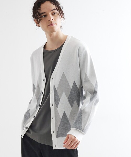 tk.TAKEO KIKUCHI（ティーケータケオキクチ）の「アーガイルカーディガン（カーディガン/ボレロ・メンズ・グレー/アイボリー/ブラック・02/03/04）」の2枚目の写真