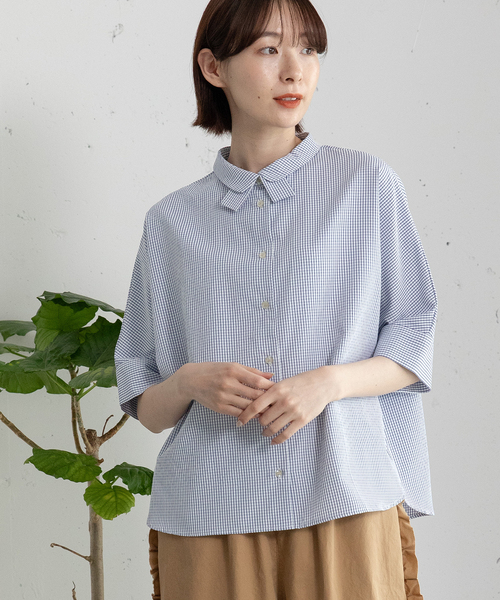 POU DOU DOU（プードゥドゥ）の「ダブルカラードルマンシャツ（シャツ/ブラウス・レディース・ネイビー/ブルー/オフホワイト・M）」の18枚目の写真