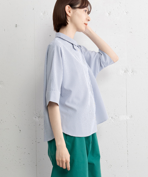 POU DOU DOU（プードゥドゥ）の「ダブルカラードルマンシャツ（シャツ/ブラウス・レディース・ネイビー/ブルー/オフホワイト・M）」の13枚目の写真