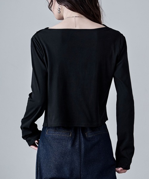 etoll.（エトル）の「フロントドレープデザイントップス（Tシャツ/カットソー・レディース・チャコールグレー/オフホワイト/ブラウン/ブラック・M）」の7枚目の写真