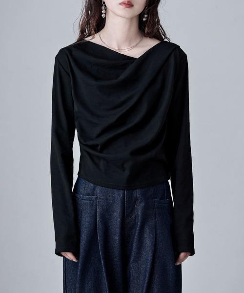 フロントドレープデザイントップス（Tシャツ/カットソー）｜etoll