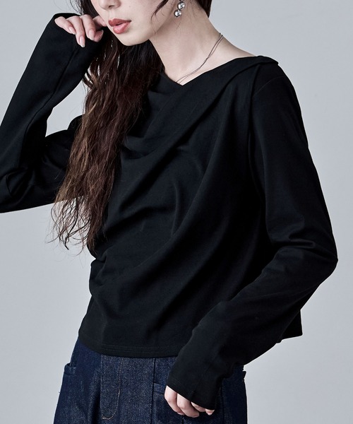 フロントドレープデザイントップス（Tシャツ/カットソー