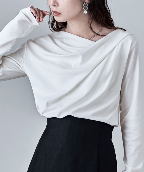 フロントドレープデザイントップス（Tシャツ/カットソー）｜etoll