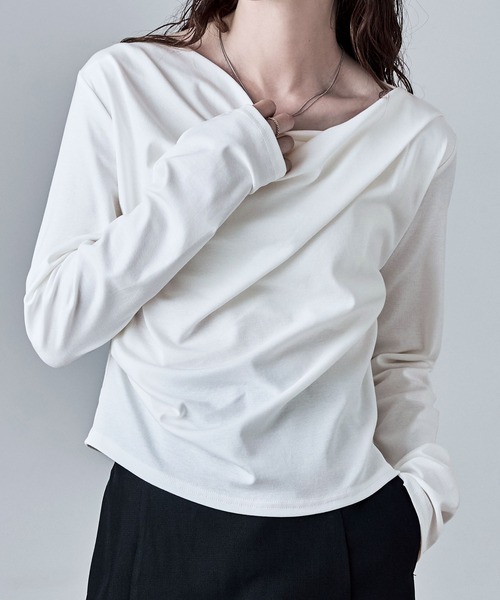 etoll.（エトル）の「フロントドレープデザイントップス（Tシャツ/カットソー・レディース・チャコールグレー/オフホワイト/ブラウン/ブラック・M）」の13枚目の写真