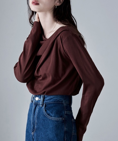 フロントドレープデザイントップス（Tシャツ/カットソー