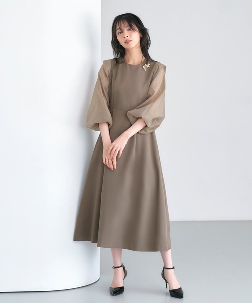RUIRUE BOUTIQUE（ルイルエブティック）の「オケージョンドレス 結婚式 2WAY ストレッチ ｜ オーガンジースリーブ ワンピース ドレス ( レース 付け襟 付き ) ｜ オケージョン お呼ばれ パーティードレス 美脚効果（ドレス・レディース・ブラック/ネイビー/モカ・S/M/L/LL）」の5枚目の写真