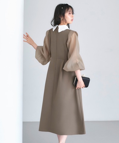 RUIRUE BOUTIQUE（ルイルエブティック）の「オケージョンドレス 結婚式 2WAY ストレッチ ｜ オーガンジースリーブ ワンピース ドレス ( レース 付け襟 付き ) ｜ オケージョン お呼ばれ パーティードレス 美脚効果（ドレス・レディース・ブラック/ネイビー/モカ・S/M/L/LL）」の7枚目の写真