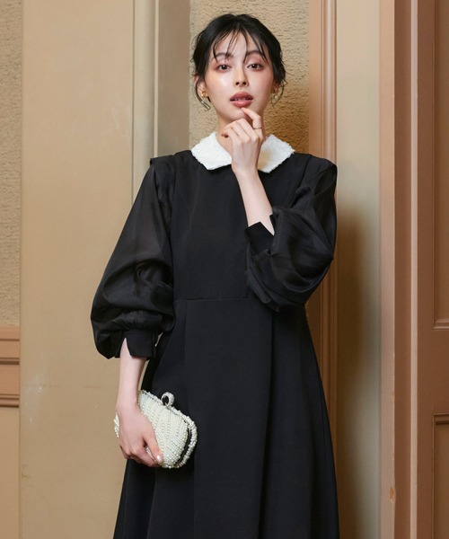 オケージョンドレス 結婚式 2WAY ストレッチ ｜ オーガンジースリーブ