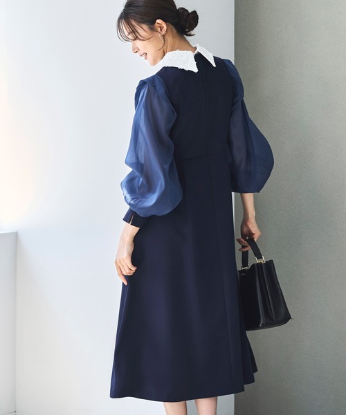 RUIRUE BOUTIQUE（ルイルエブティック）の「オケージョンドレス 結婚式 2WAY ストレッチ ｜ オーガンジースリーブ ワンピース ドレス ( レース 付け襟 付き ) ｜ オケージョン お呼ばれ パーティードレス 美脚効果（ドレス・レディース・ブラック/ネイビー/モカ・S/M/L/LL）」の14枚目の写真