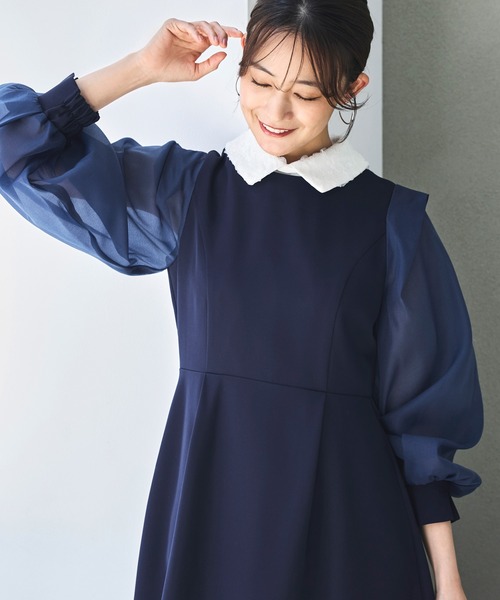 RUIRUE BOUTIQUE（ルイルエブティック）の「オケージョンドレス 結婚式 2WAY ストレッチ ｜ オーガンジースリーブ ワンピース ドレス ( レース 付け襟 付き ) ｜ オケージョン お呼ばれ パーティードレス 美脚効果（ドレス・レディース・ブラック/ネイビー/モカ・S/M/L/LL）」の15枚目の写真