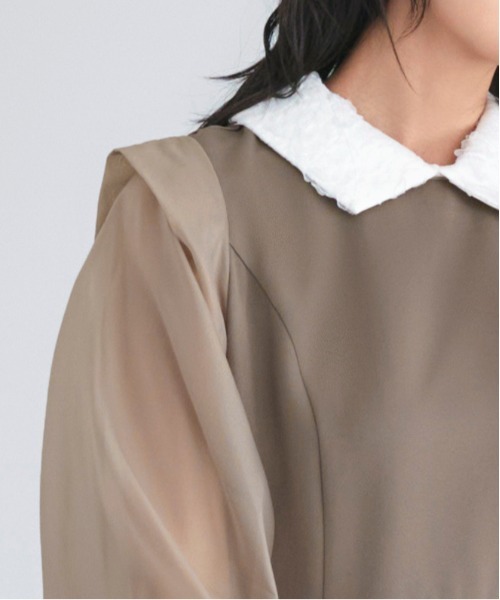 RUIRUE BOUTIQUE（ルイルエブティック）の「オケージョンドレス 結婚式 2WAY ストレッチ ｜ オーガンジースリーブ ワンピース ドレス ( レース 付け襟 付き ) ｜ オケージョン お呼ばれ パーティードレス 美脚効果（ドレス・レディース・ブラック/ネイビー/モカ・S/M/L/LL）」の19枚目の写真
