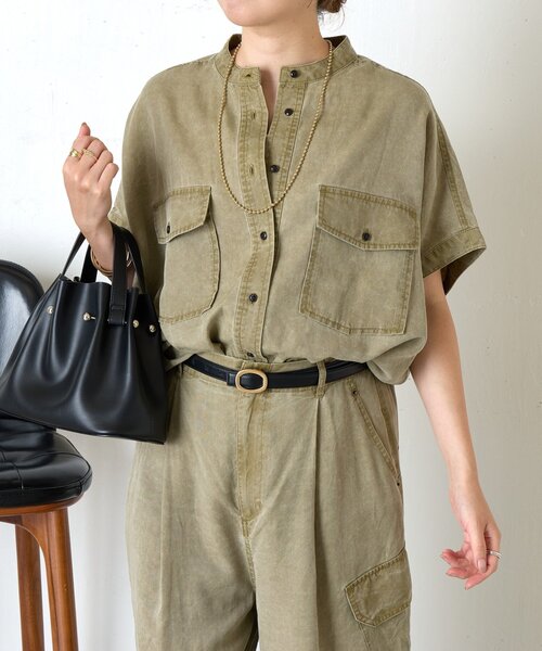 Jena espace merveilleux(ジェナ エスパスメルヴェイユ)の「リヨセルツイルシャツ(シャツ/ブラウス・レディース・チャコールグレー/カーキ・FREE)」の2枚目の写真