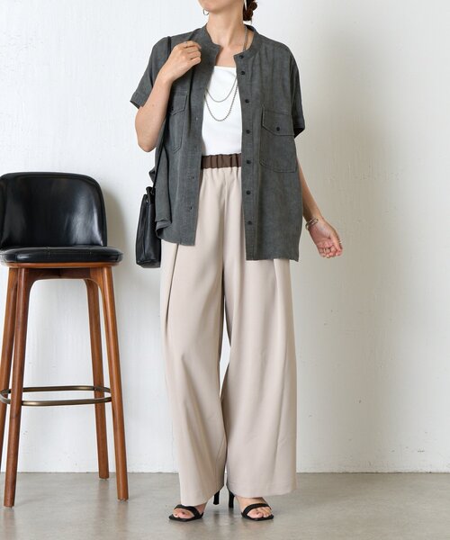 Jena espace merveilleux(ジェナ エスパスメルヴェイユ)の「リヨセルツイルシャツ(シャツ/ブラウス・レディース・チャコールグレー/カーキ・FREE)」の3枚目の写真