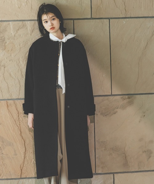 ナチュラルビューティベーシック　フォルムノーカラーロングコート　黒　PSサイズ ナチュラルビューティーベーシック NATURAL BEAUTY BASIC フォルムノー