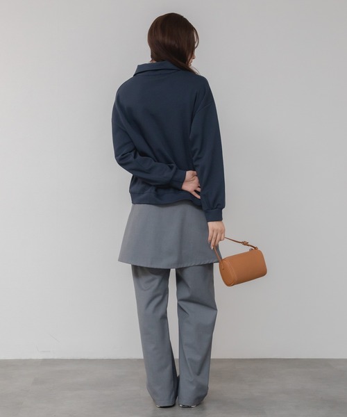 セール】ハーフジップスウェットトップス/オーバーサイズ グレー