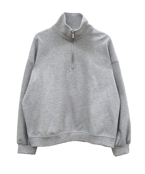 セール】ハーフジップスウェットトップス/オーバーサイズ グレー