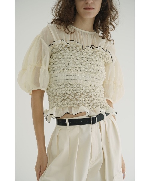CLANE（クラネ）の「CLANE COLOR STITCHED SHIRRING TOPS 19122-4012