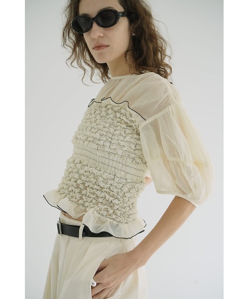 CLANE（クラネ）の「CLANE COLOR STITCHED SHIRRING TOPS 19122-4012