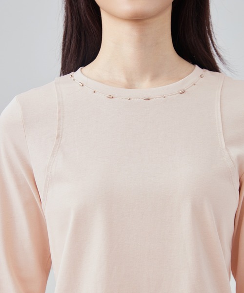 SUWDEE（スーディー）の「bijou switching tops（Tシャツ/カットソー・レディース・グレイッシュベージュ/ブラック/ホワイト・S）」の9枚目の写真