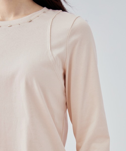SUWDEE（スーディー）の「bijou switching tops（Tシャツ/カットソー・レディース・グレイッシュベージュ/ブラック/ホワイト・S）」の10枚目の写真