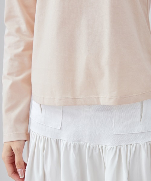 SUWDEE（スーディー）の「bijou switching tops（Tシャツ/カットソー・レディース・グレイッシュベージュ/ブラック/ホワイト・S）」の12枚目の写真