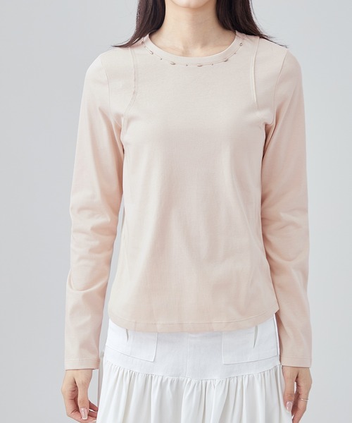 SUWDEE（スーディー）の「bijou switching tops（Tシャツ/カットソー・レディース・グレイッシュベージュ/ブラック/ホワイト・S）」の7枚目の写真
