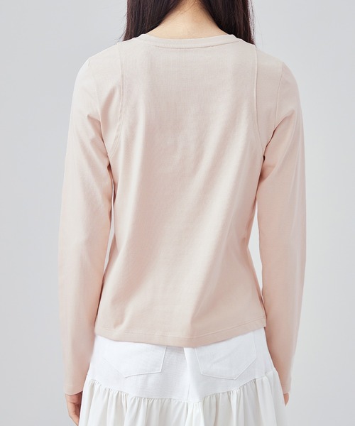 SUWDEE（スーディー）の「bijou switching tops（Tシャツ/カットソー・レディース・グレイッシュベージュ/ブラック/ホワイト・S）」の8枚目の写真