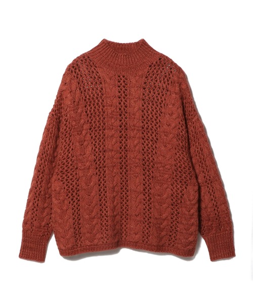 COLUMN（コラム）の「COLUMN / ケーブルシアーニット（ニット/セーター・レディース・コーラル/オフホワイト/グレー/ブラック・FREE）」の4枚目の写真