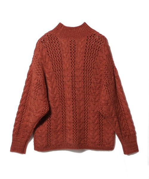 COLUMN（コラム）の「COLUMN / ケーブルシアーニット（ニット/セーター・レディース・コーラル/オフホワイト/グレー/ブラック・FREE）」の5枚目の写真