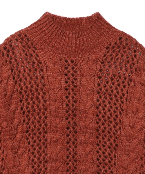 COLUMN（コラム）の「COLUMN / ケーブルシアーニット（ニット/セーター・レディース・コーラル/オフホワイト/グレー/ブラック・FREE）」の6枚目の写真