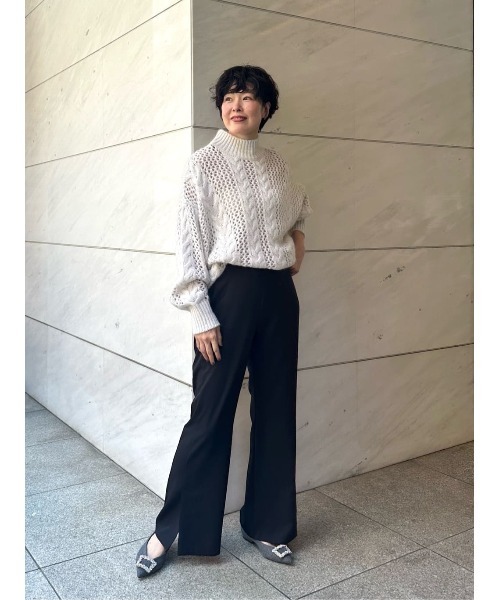 COLUMN（コラム）の「COLUMN / ケーブルシアーニット（ニット/セーター・レディース・コーラル/オフホワイト/グレー/ブラック・FREE）」の9枚目の写真