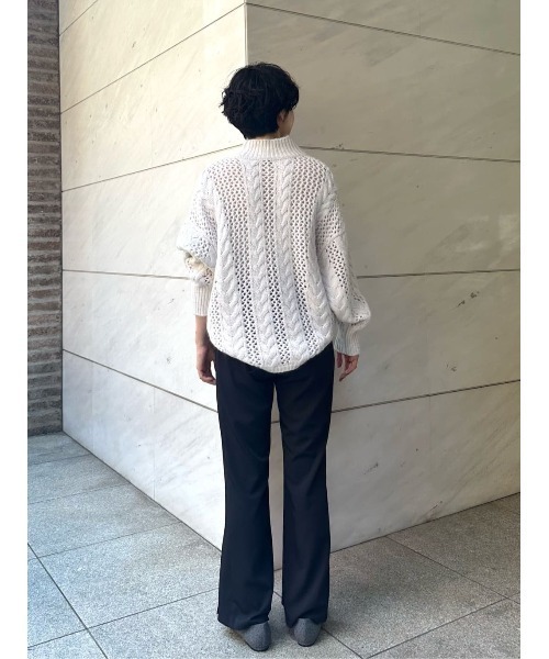COLUMN（コラム）の「COLUMN / ケーブルシアーニット（ニット/セーター・レディース・コーラル/オフホワイト/グレー/ブラック・FREE）」の10枚目の写真
