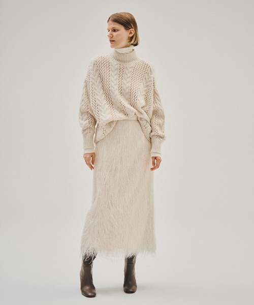 COLUMN（コラム）の「COLUMN / ケーブルシアーニット（ニット/セーター・レディース・コーラル/オフホワイト/グレー/ブラック・FREE）」の11枚目の写真