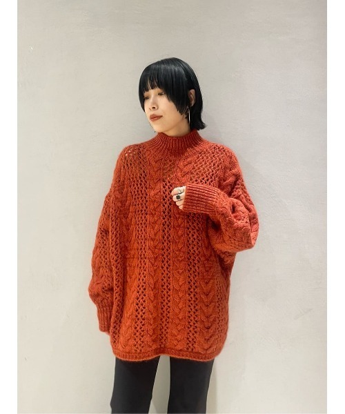 COLUMN（コラム）の「COLUMN / ケーブルシアーニット（ニット/セーター・レディース・コーラル/オフホワイト/グレー/ブラック・FREE）」の13枚目の写真