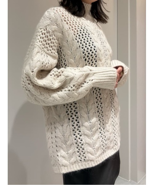 COLUMN（コラム）の「COLUMN / ケーブルシアーニット（ニット/セーター・レディース・コーラル/オフホワイト/グレー/ブラック・FREE）」の18枚目の写真